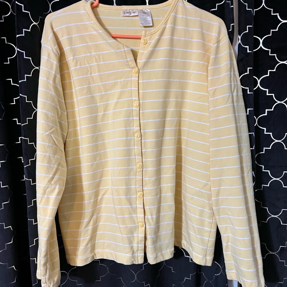 Butter Yellow Striped Button-Up Cardigan